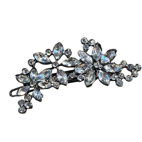 CrFlower Hair Clip W/ Rhinestone Detailing For Women Silver Tone Finish - Picture 7 of 10